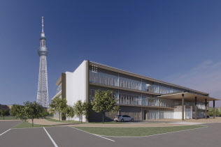 スカイツリーを望む立地を予定するi専門職大学の校舎(完成予想図)
