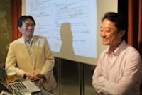 休憩時間に談笑する西川千春氏(右)と本間龍氏(9月17日、東京都世田谷区) 休憩時間に談笑する西川千春氏(右)と本間龍氏(9月17日、東京都世田谷区)