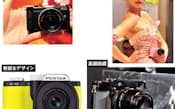 図2　ミラーレス機の多様化が進む　　「小型・軽量」を売り文句に登場したミラーレス機の多様化が進んでいる。高級路線や女性を狙った製品などが次々に登場している。写真は、左上から時計回りに、ペンタックス「PENTAX Q」、ニコン「Nikon 1 J1」、富士フイルム「FUJIFILM X-Pro1」、ペンタックス「K-01」。