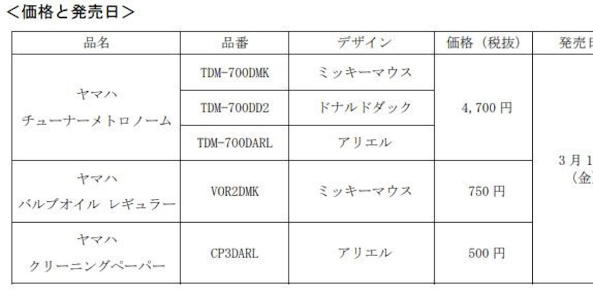 ヤマハ ディズニーデザインの管楽器アクセサリー ヤマハ チューナーメトロノーム など数量限定発売 日本経済新聞