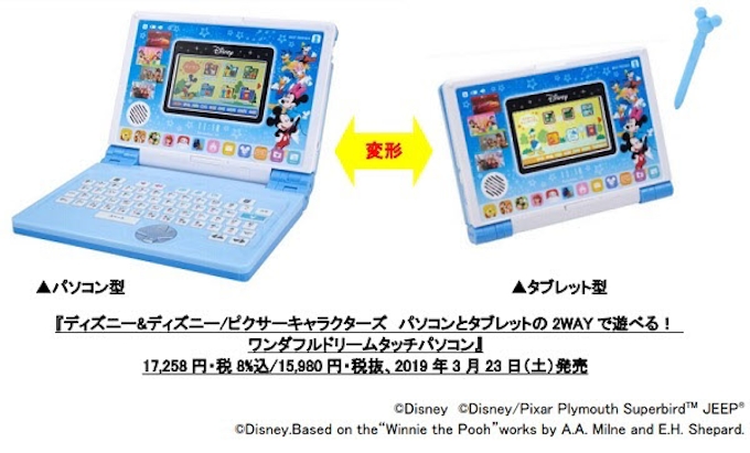 バンダイ ディズニーとディズニー ピクサーのキャラクターの世界感で遊べるパソコン型カラー液晶玩具を発売 日本経済新聞