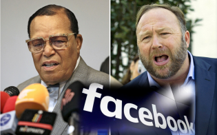超保守派メディアを運営するアレックス・ジョーンズ氏(右)とアフリカ系アメリカ人によるイスラム運動組織を率いるルイス・ファラカーン氏=AP 超保守派メディアを運営するアレックス・ジョーンズ氏(右)とアフリカ系アメリカ人によるイスラム運動組織を率いるルイス・ファラカーン氏=AP
