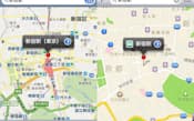 図1　以前（iOS5）のマップアプリ（左）と、iPhone 5（iOS6）のマップアプリ（右）。新宿駅周辺を表示したが、iPhone 5（iOS6）のマップのほうが、情報量が少ない