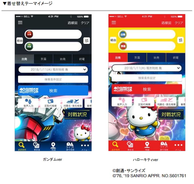 ジョルダン ジョルダン乗換案内 のアプリで ガンダムvsハローキティ プロジェクト とコラボ 日本経済新聞