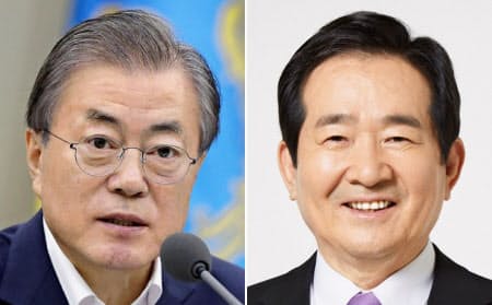 文在寅大統領(左)が次期首相に指名した丁世均(チョン・セギュン)氏=韓国大統領府提供