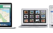 左は、OS Xの新版「OS X Mavericks」の画面。中央と右の写真は、「MacBook Air」の新ラインアップ