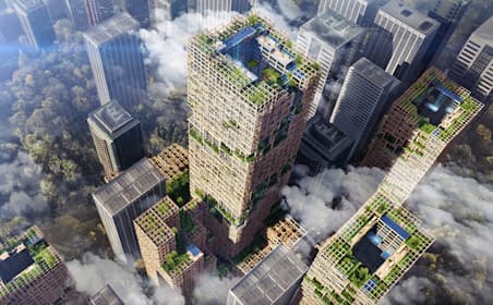 ・2018年に発表した木造超高層建築物の開発構想「W350計画」（画像提供＝住友林業・日建設計）