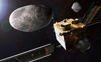NASAが初めて実施する地球防衛ミッションDARTでは、小惑星に宇宙船を猛スピードで衝突させ、その軌道を変えられることを実証しようとしている（ILLUSTRATION BY NASA/JOHNS HOPKINS APL）