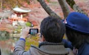 醍醐寺では今がピークの紅葉のきれいな撮り方を習う