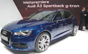 図3 Audiが開発したバイフューエル車「A3 Sportsback g-tron」。ガソリンだけではなく天然ガスも燃料として使える。走行1km当たりのCO2排出量は95g/kmで、プリウスの89g/kmに迫る。Audiは2013年内に発売する方針。価格は未定（写真:日経Automotive Technology）