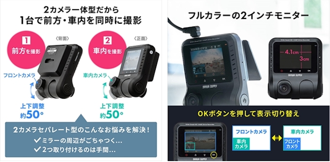 サンワサプライ 1台の設置で前方と室内を同時録画できるドライブレコーダー 0 Cardr002 を発売 日本経済新聞