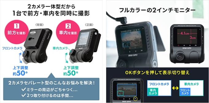 サンワサプライ 1台の設置で前方と室内を同時録画できるドライブレコーダー 0 Cardr002 を発売 日本経済新聞