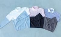 「ホワイトシャツ×グレースウェット」「ピンクシャツ×ブラックスウェット」「ブルーストライプシャツ×ダークグレースウェット」の3色で展開している