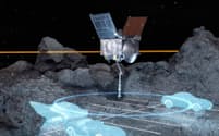NASAの小惑星探査機「オシリス・レックス」は、車数台分の駐車スペースほど（直径約8メートル）しかない極めて狭い場所をねらって着地し、サンプルを採取した（IMAGE FROM VIDEO BY NASA/GODDARD/CI LAB）