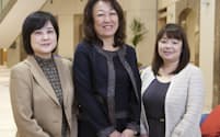 カルビーに2013年春に誕生した3人の女性執行役員。江木さん（左）、早川さん（右）は中途入社、福山さん（中）は新卒入社と経歴もさまざま