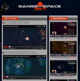 「ギャング・オブ・スペース」の動画リンクページ。右側の映像が、マチュー氏らが配信しているライブストリーミング映像