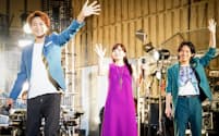「日比谷音楽祭2021」で5月29日、野音での「Hibiya Dream Session1」に出演した日比谷ブロードウェイ（左から井上芳雄、島田歌穂、中川晃教）　（C）日比谷音楽祭実行委員会
