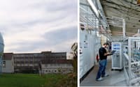 ［左］写真1　シュツットガルトVaihingenの天然ガスストレージ施設。建屋内に新技術を搭載した新プラントが入っている（撮影:日経BPクリーンテック研究所）
［右］写真2　最新技術を搭載した250kW級新プラント（出所:ETOGAS）