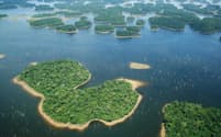 ブラジルのバルビナダム建設により、かつては一続きの熱帯雨林だったこの地が、3546の島に分かれてしまった。そのほとんどが小さな島で、周囲の陸から孤立している。（PHOTOGRAPH BY EDUARDO M. VENTICINQUE）