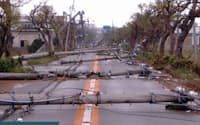台風で倒壊し、通行の妨げとなっている電柱（写真:国土交通省）
