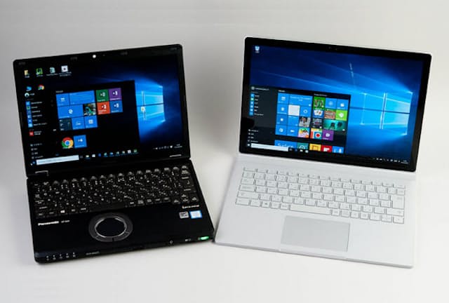 Let's note SZ（左）とSurface Book（右）。サイズの差は結構大きい