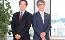 古河建規会長(左)と長島聡社長