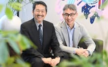 西岡靖之法政大学教授(左)と長島聡社長