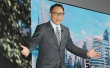 東京モーターショー2019でスピーチするトヨタ自動車の豊田章男社長