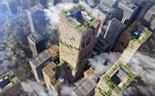 ・2018年に発表した木造超高層建築物の開発構想「W350計画」(画像提供=住友林業・日建設計)