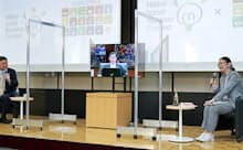 パネリスト(写真右から) 村木厚子氏(津田塾大学客員教授)、更家悠介氏(サラヤ社長) 司会は横田浩一・横田アソシエイツ社長